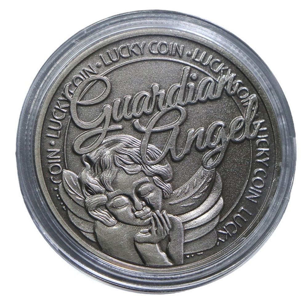 Moeda comemorativa Guardian Angel Lucky com trevo de quatro folhas