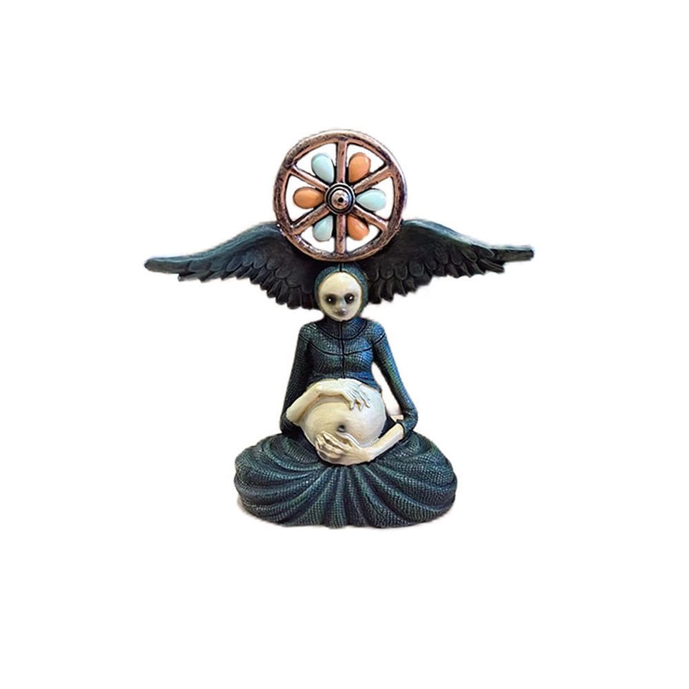 Estátua Sculpture Witch Life Wheel de 15 cm em resina para jardim