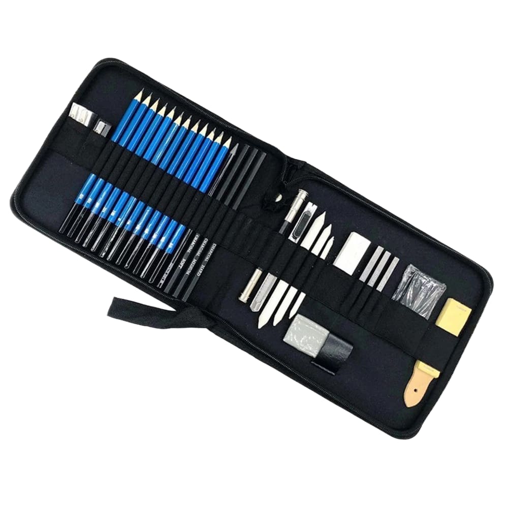 Conjunto de lápis Sketch, 29 unidades com lápis de grafite e carvão + Acc