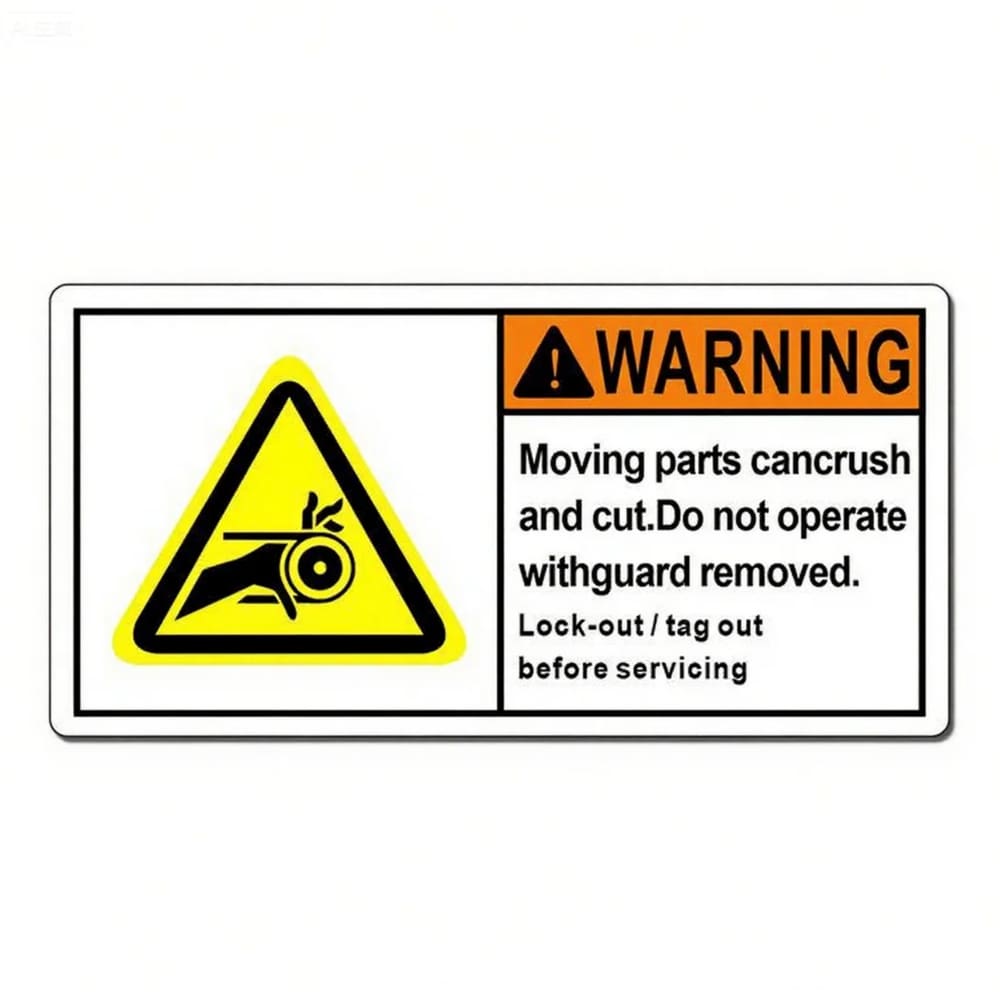 Sinal de aviso para peças móveis: vinil autoadesivo de 10x5cm