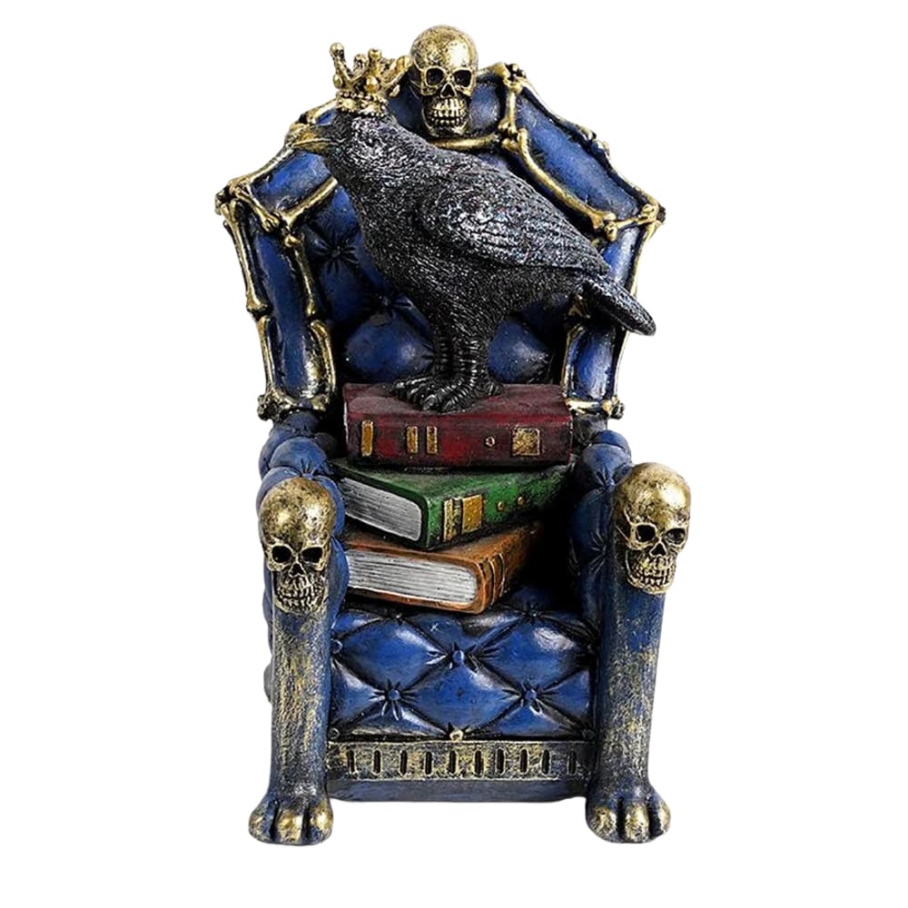 Escultura de Halloween, Caveira de Bruxa, Trono, Resina 17cm