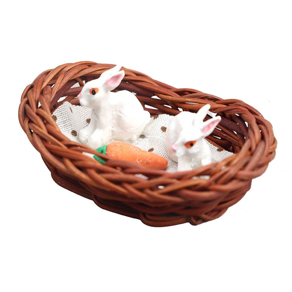 Cesta de coelho para móveis de casa de bonecas em miniatura de brinquedo com cenoura