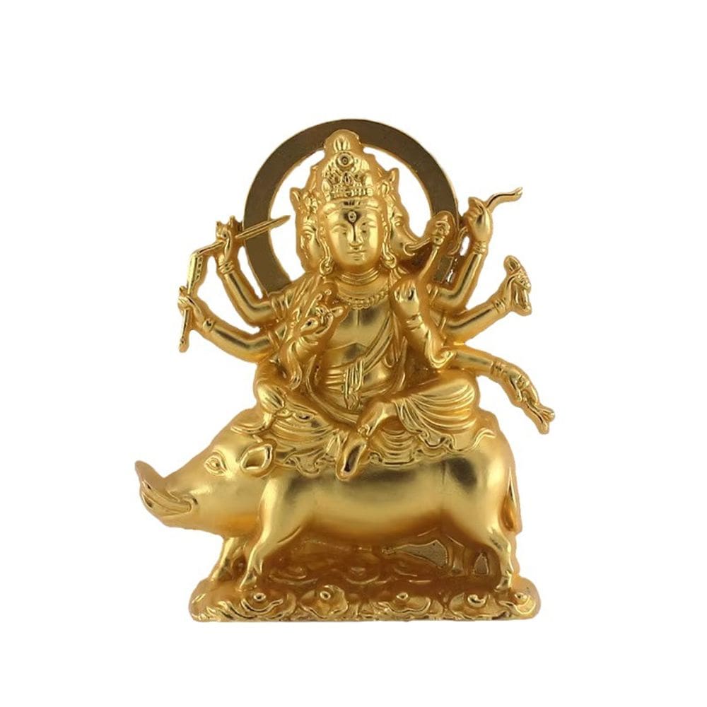 Figura de escultura Guanyin, estrela de resina banhada a ouro de oito braços