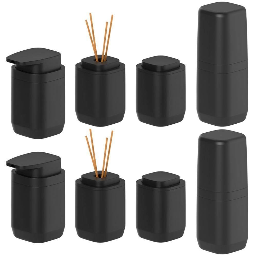 Kit Banheiro Porta Algodão Escova Sabonete Difusor 2Un Preto