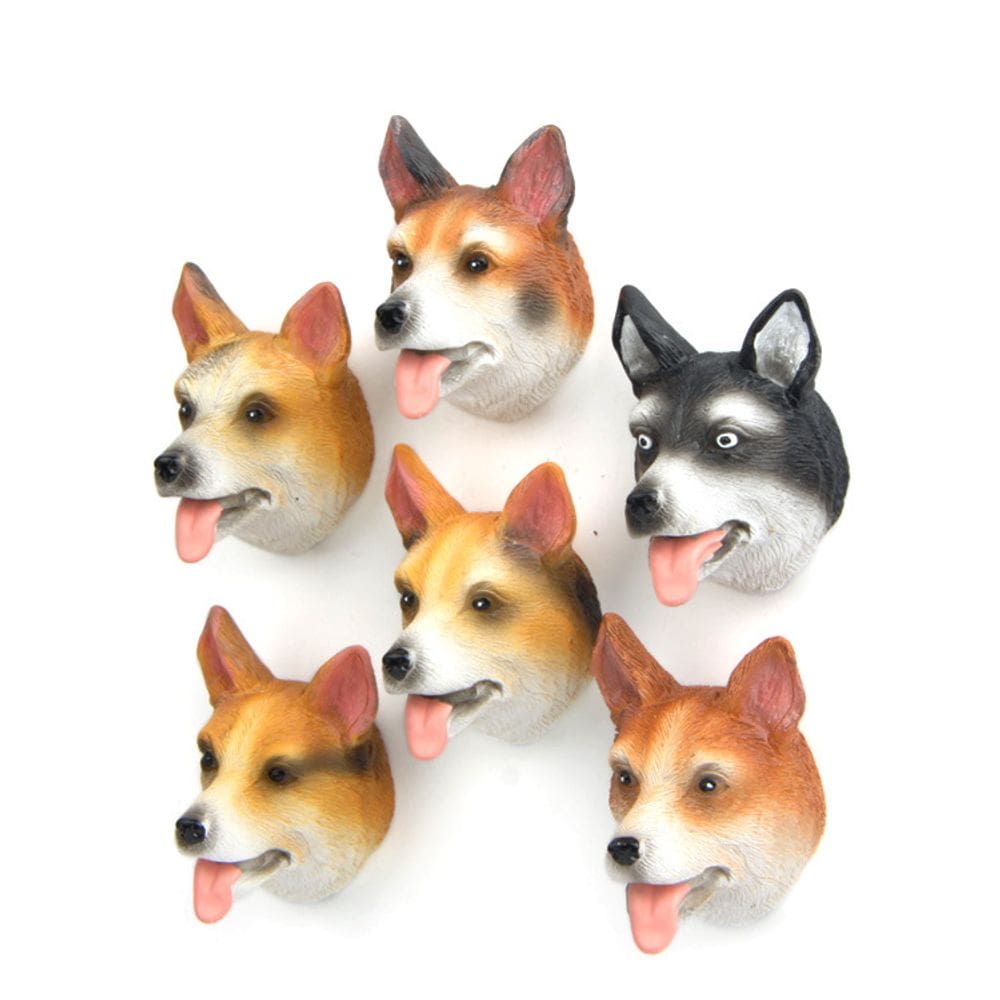 Ímãs de geladeira, 6 peças de resina 3D fofa de cabeça de cachorro Corgi