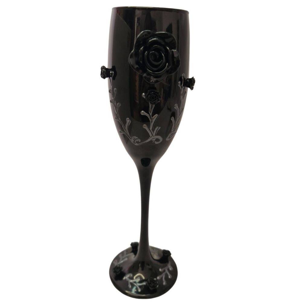 Taça Vidro Preta Pomba Gira Rosas 196 Ml