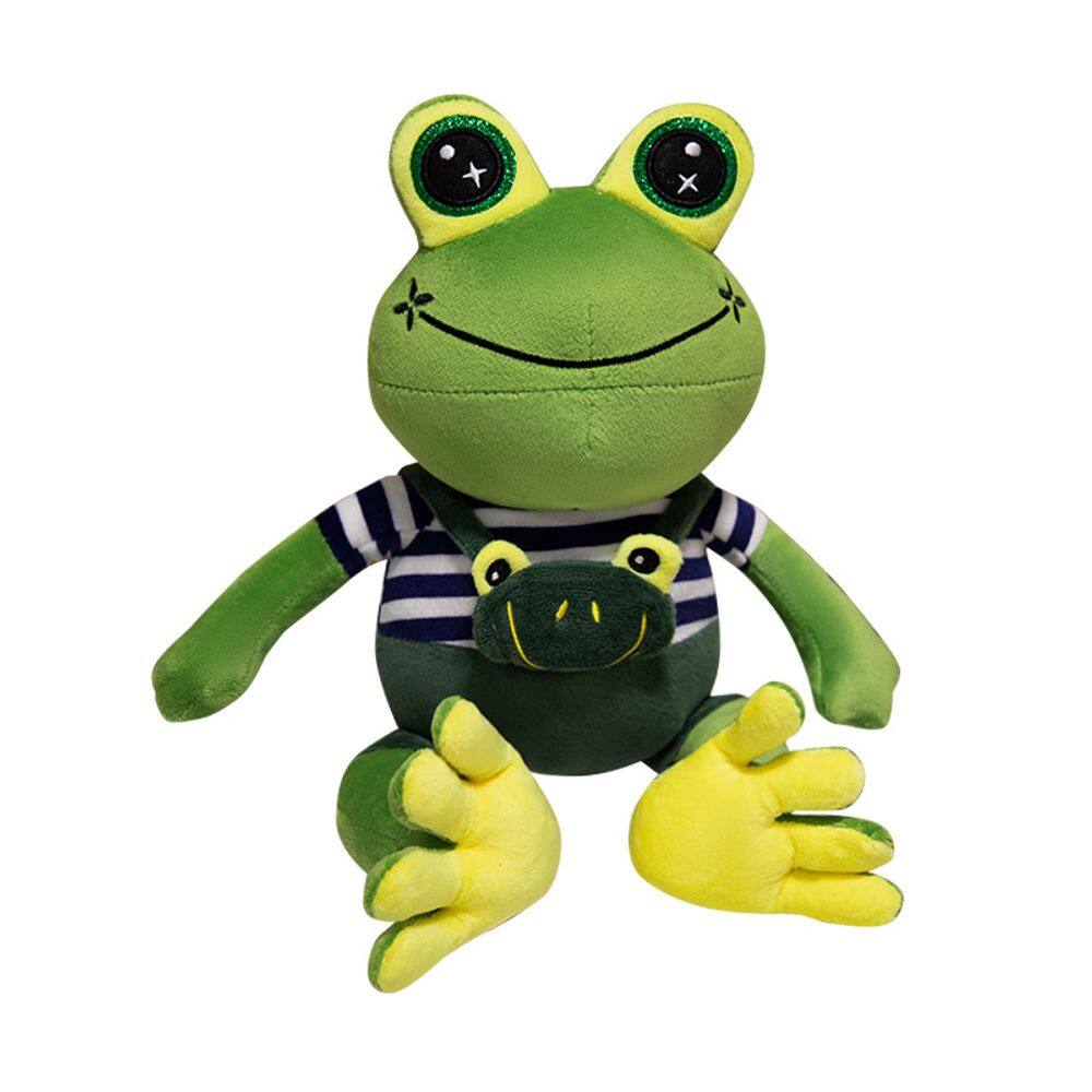 Boneca de brinquedo de pelúcia, sapo fofo com olhos grandes e roupa listrada de 40 cm