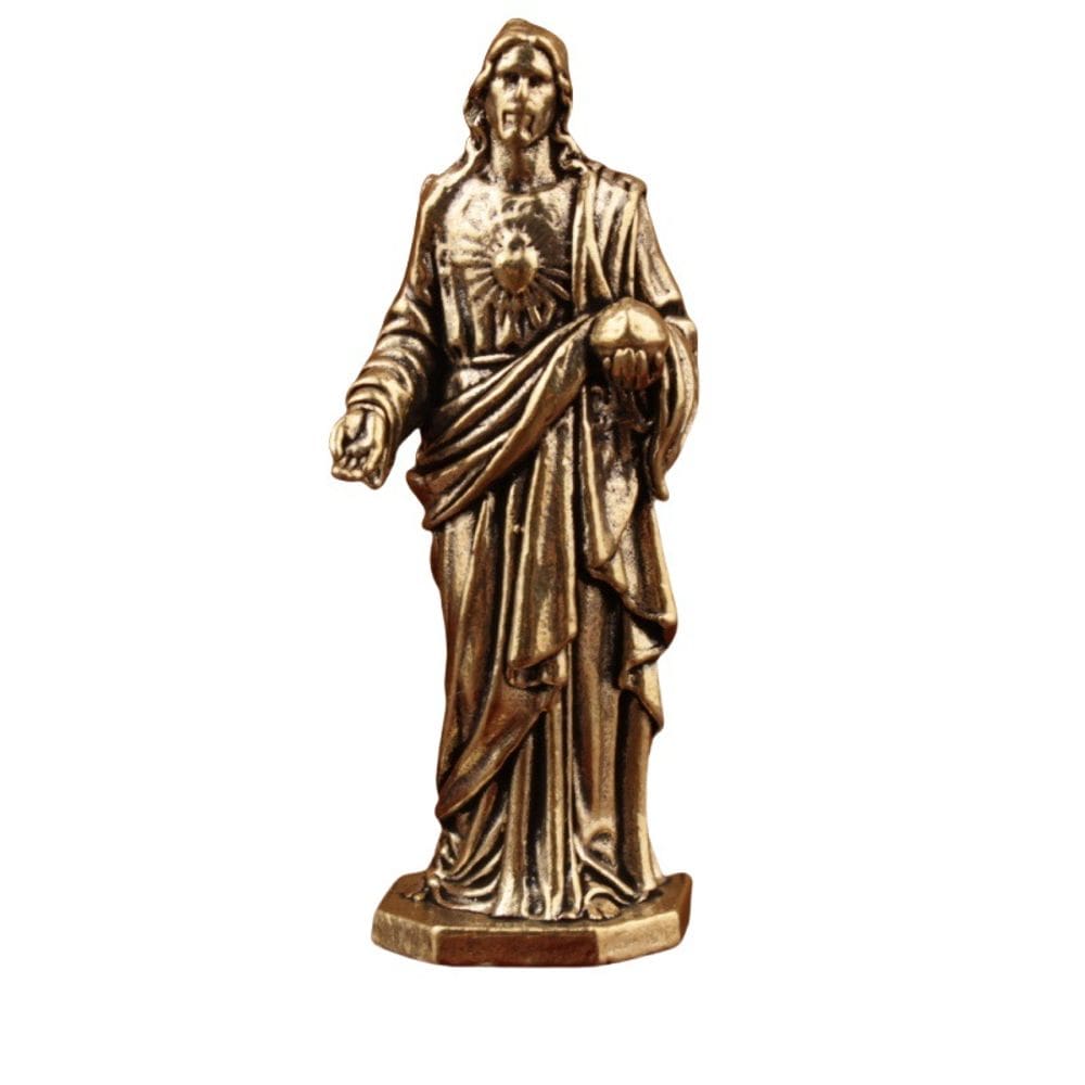 Estatueta de latão Estátua de Jesus do Sagrado Coração de 5,8 cm com orbe