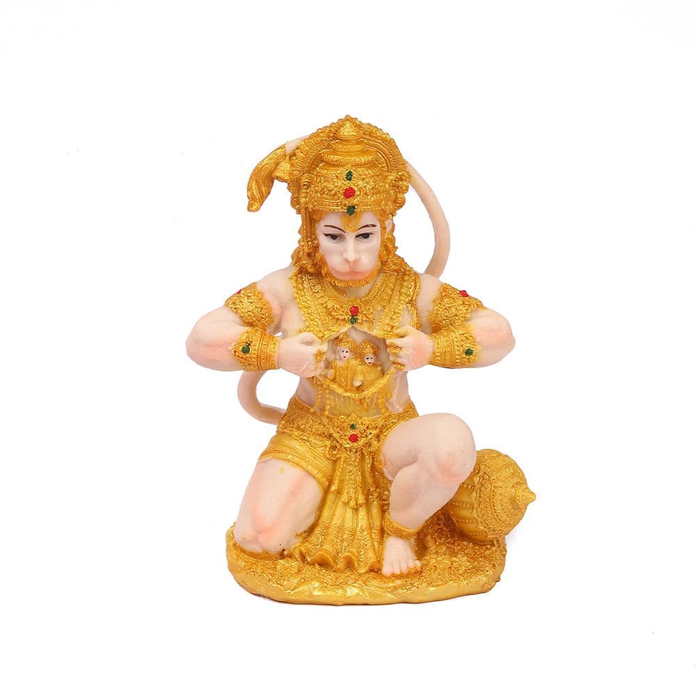 Estátua do Deus Hindu Hanuman Estatueta de resina de 26 cm com acabamento dourado