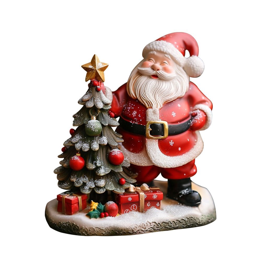 Estatueta de Papai Noel de Natal com árvore, decoração de resina de 8 cm