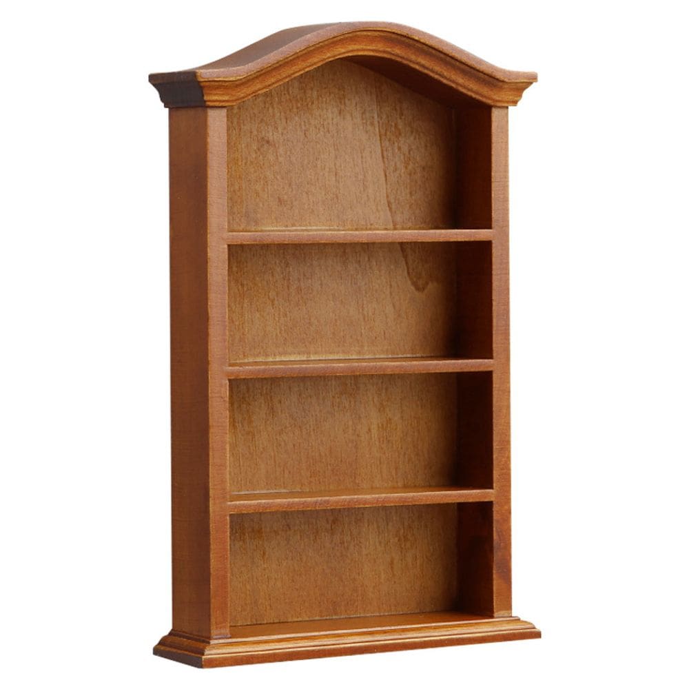 Móveis de casa de bonecas, estante de madeira com tampo arqueado em miniatura