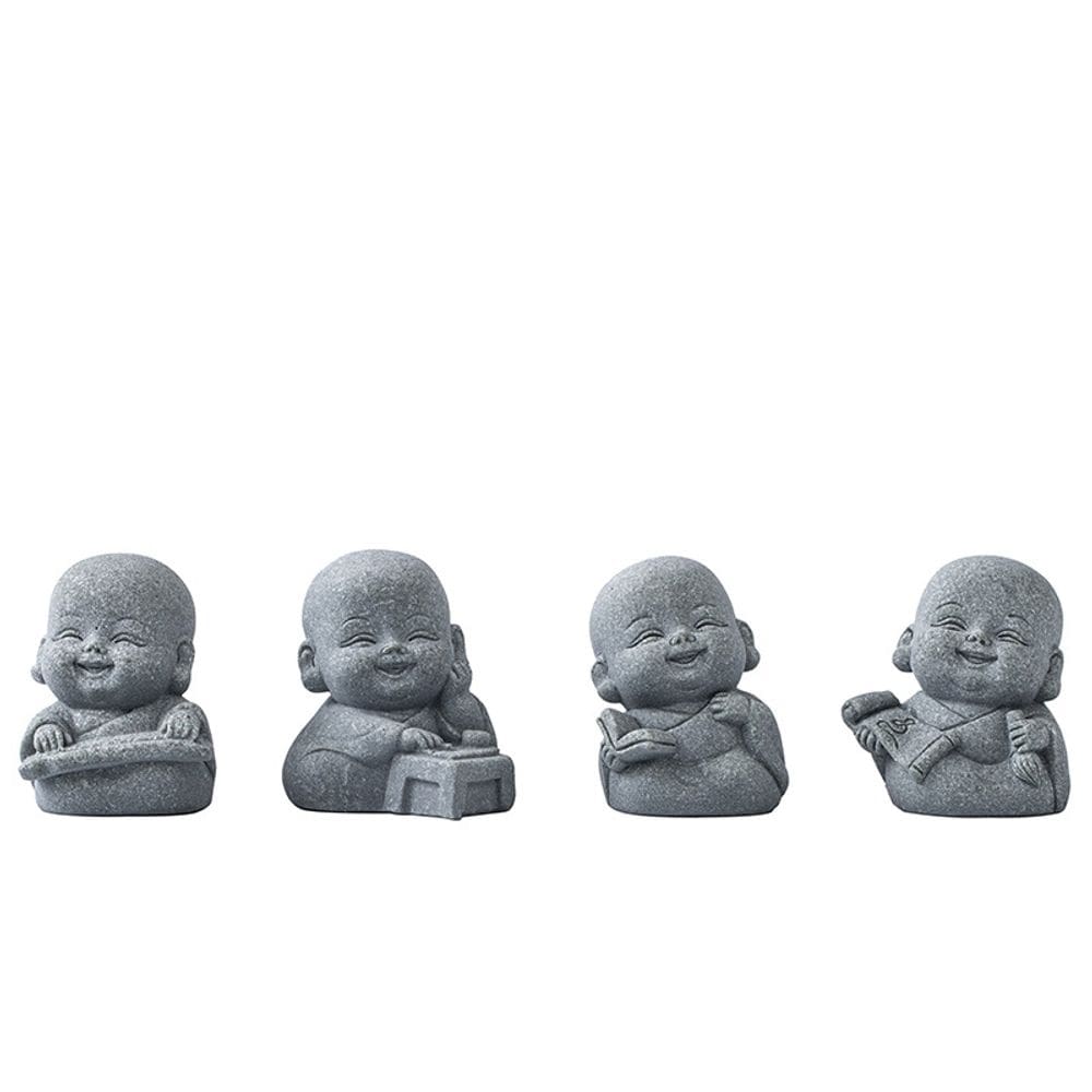 Conjunto de figuras de escultura e estátua Mini Zen Monk, 4 peças chinesas