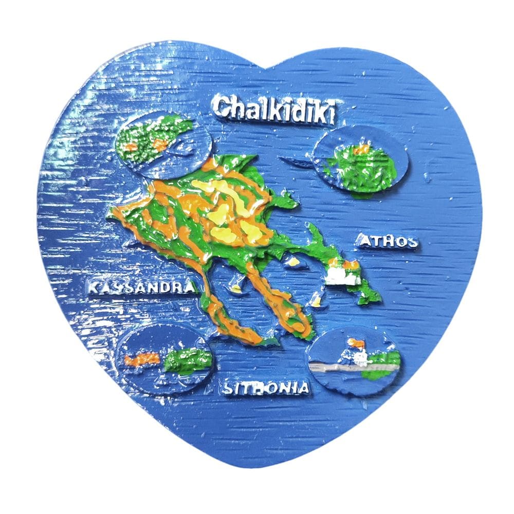 Imã de geladeira Chalkidiki Greece 3D Map Resin 7,2 x 6,7 cm