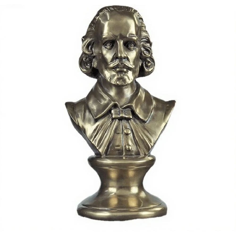 Estátua de resina de bronze fundido a frio com busto de Shakespeare 30cm