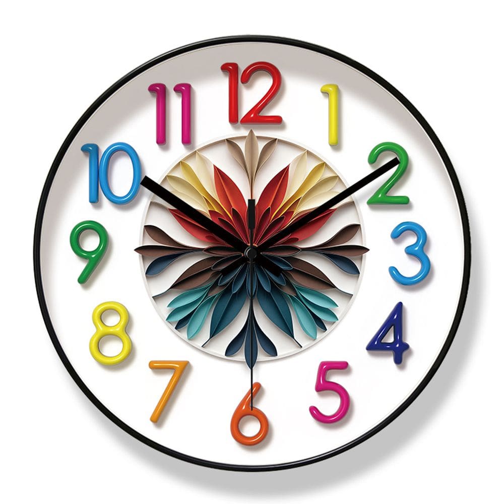 Relógio de parede Creative Flower Design de 30 cm com números coloridos