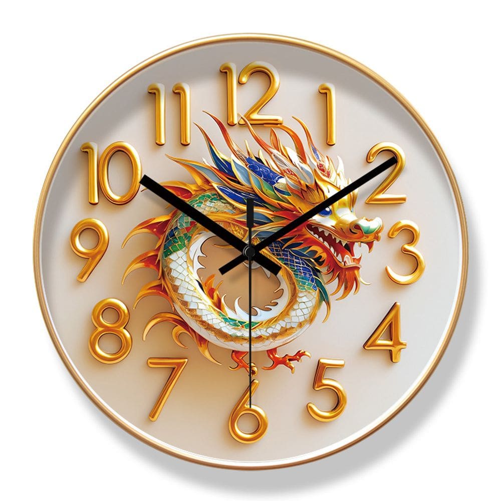 Relógio de parede Chinese Dragon 30 cm, relógio de quartzo sem tique-taque