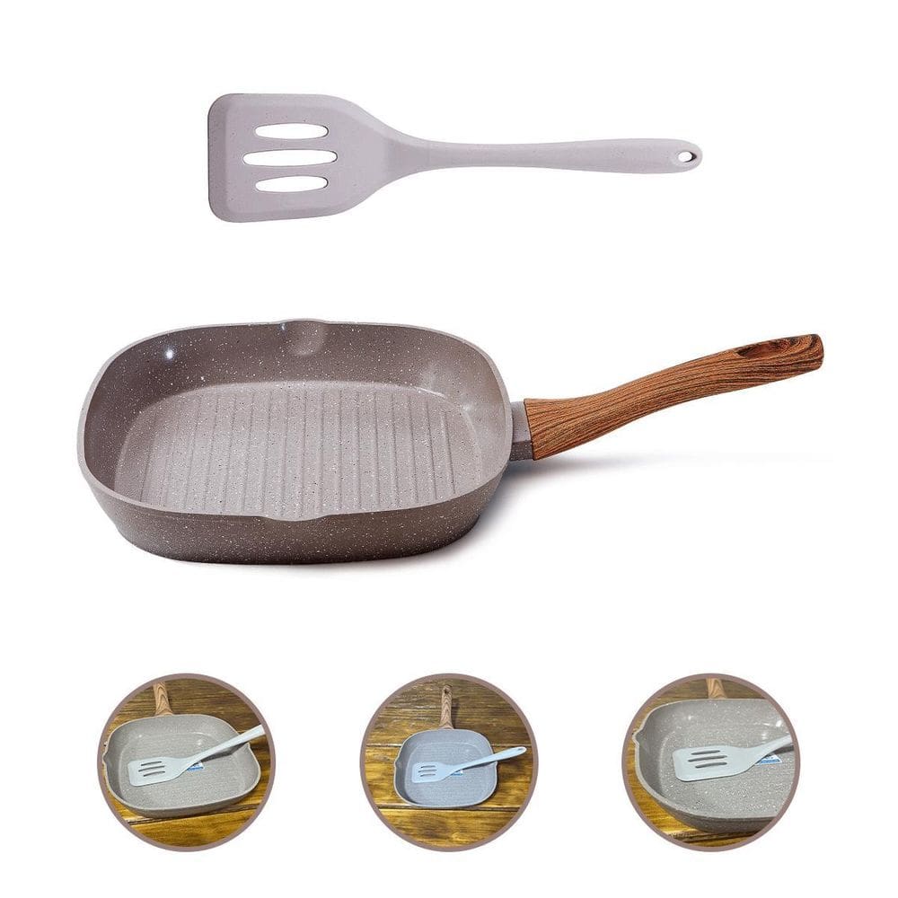 Frigideira Grill 24Cm Cerâmica E Espátula Silicone - Grafito