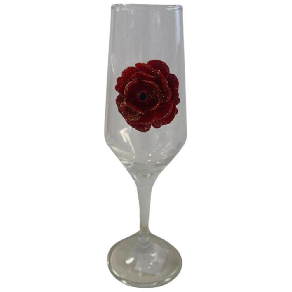Taça Pomba Gira Flor Vermelha Champagne Buffet Vidro 186 Ml