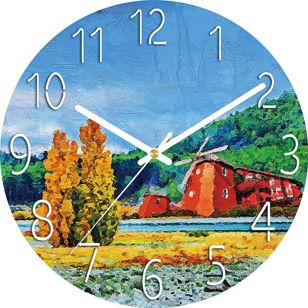 Relógio de parede Countryside Landscape 30 cm de vidro sem tique-taque