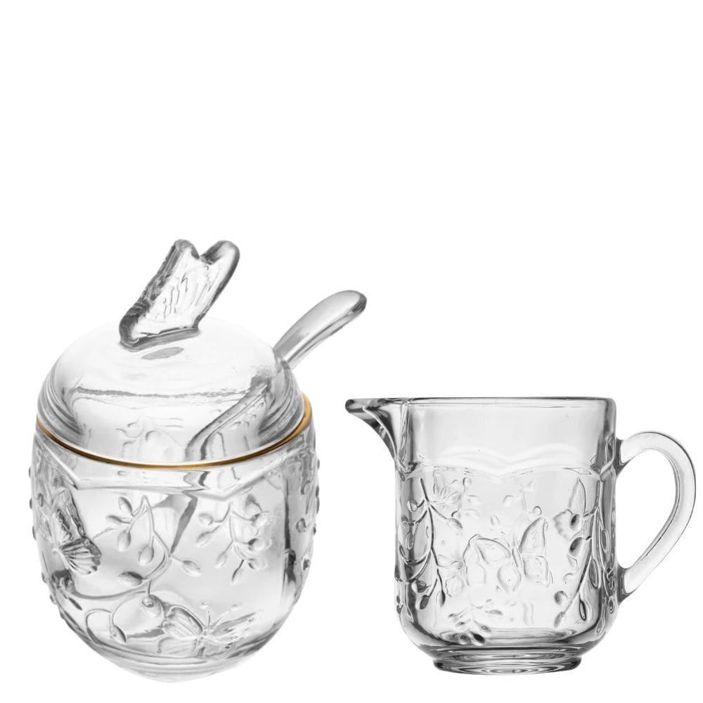 Açucareiro e Leiteira Butterfly Cristal Ecológico Lyor