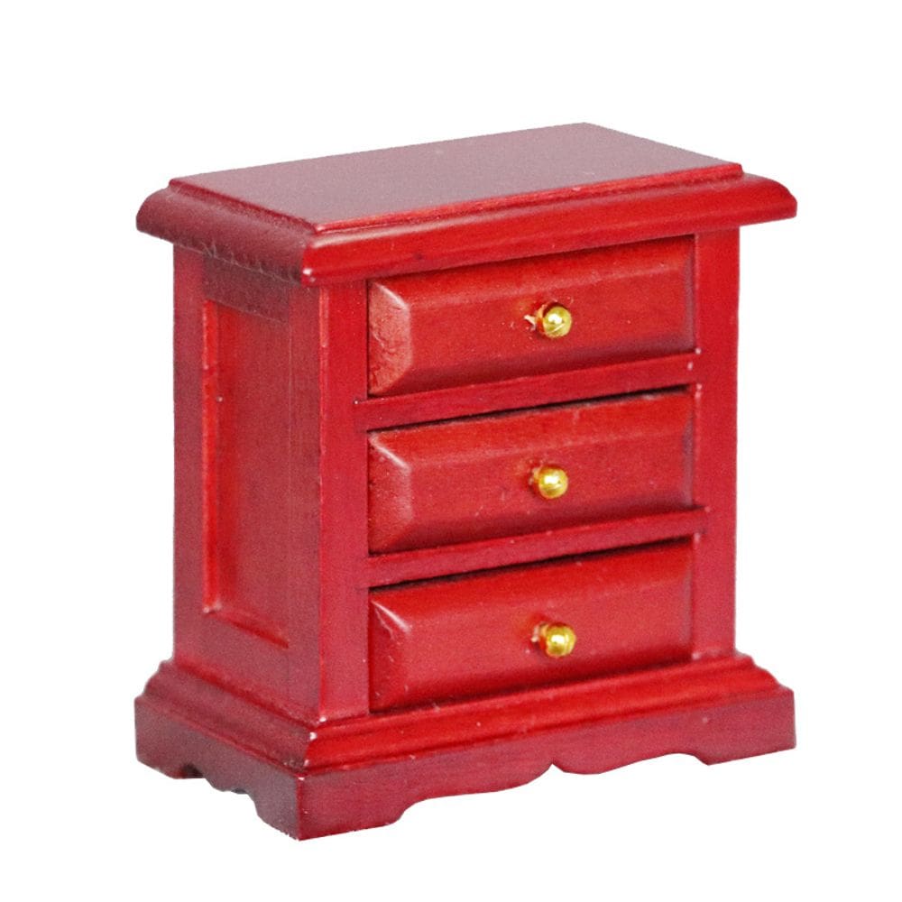 Mobiliário de casa de bonecas em miniatura, mesa de cabeceira vermelha de madeira, escala 1:12