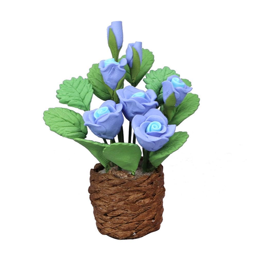 Vaso de flores em miniatura Blue Rose escala 1:12 para casa de bonecas