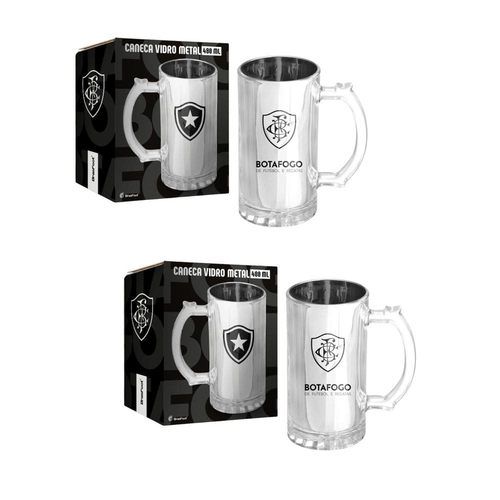Kit 2 Caneca Vidro Reforçado Metalic 480Ml Botafogo Oficial