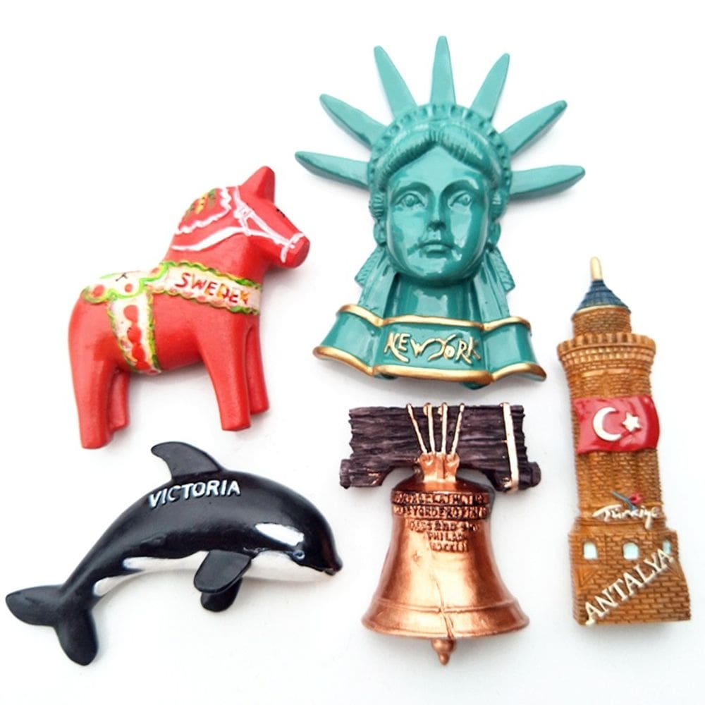 Conjunto de ímãs de geladeira European e American Landmark Resin, 5 unidades