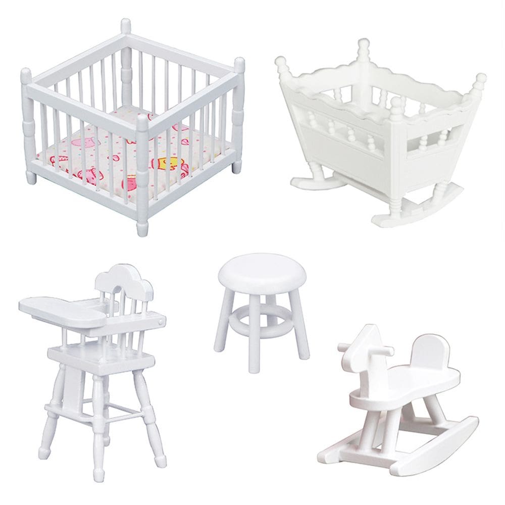 Conjunto de móveis Dollhouse em escala 1:12 - 5 peças de quarto de bebê em miniatura