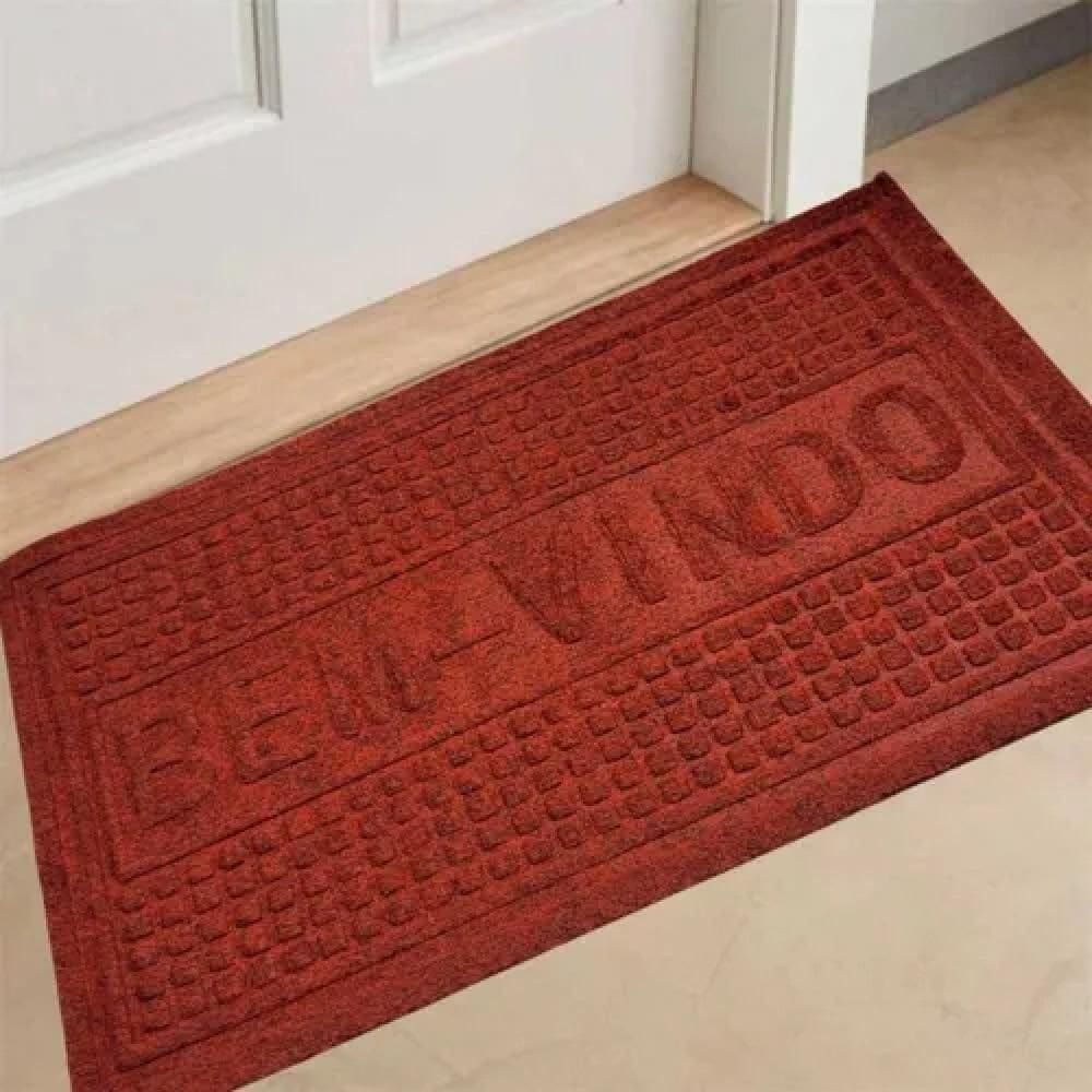 Tapete Porta Entrada Casa Comercio Capacho Veludo Base Antiderrapante Impermeavel Vermelho