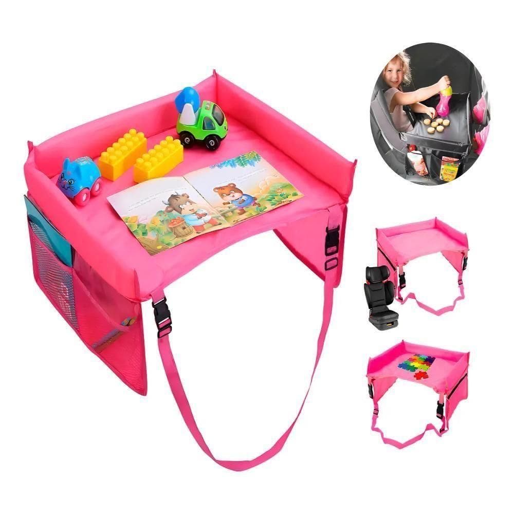 Mesinha Infantil Carro Casa Mesa Porta Objetos Bolsos Dobravel Portatil Bebe Crianca Apoio Rosa