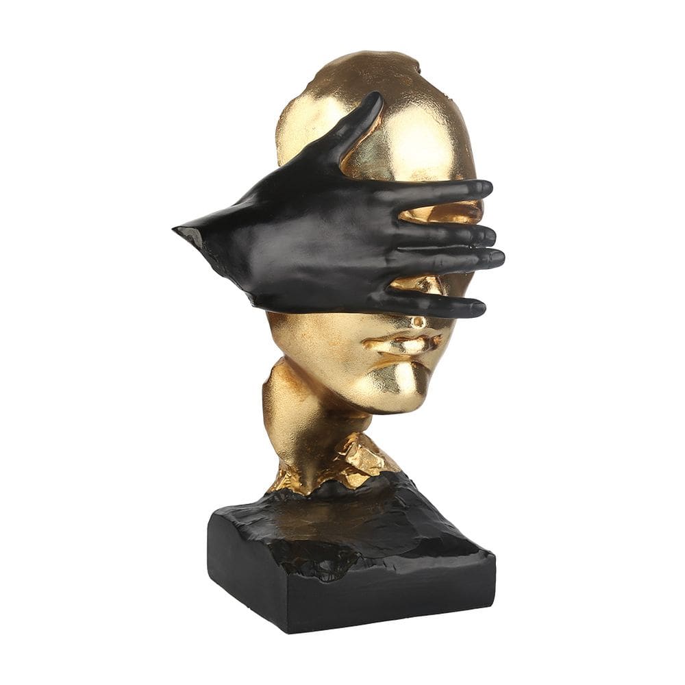 Estatueta de escultura em resina, arte silenciosa abstrata, preta e dourada