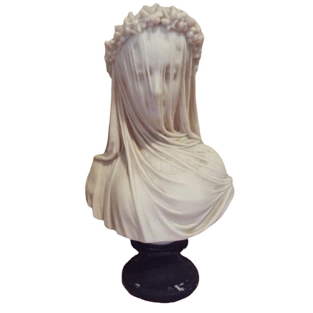 Escultura: Busto de mulher velado, estátua de meia figura em resina de 25 cm