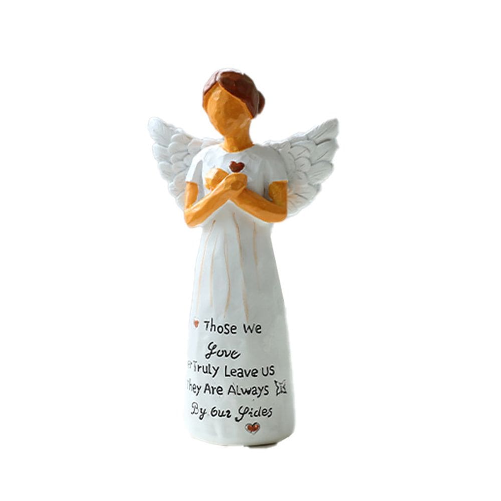 Escultura: figura moderna de resina de anjo com coração de 15 cm