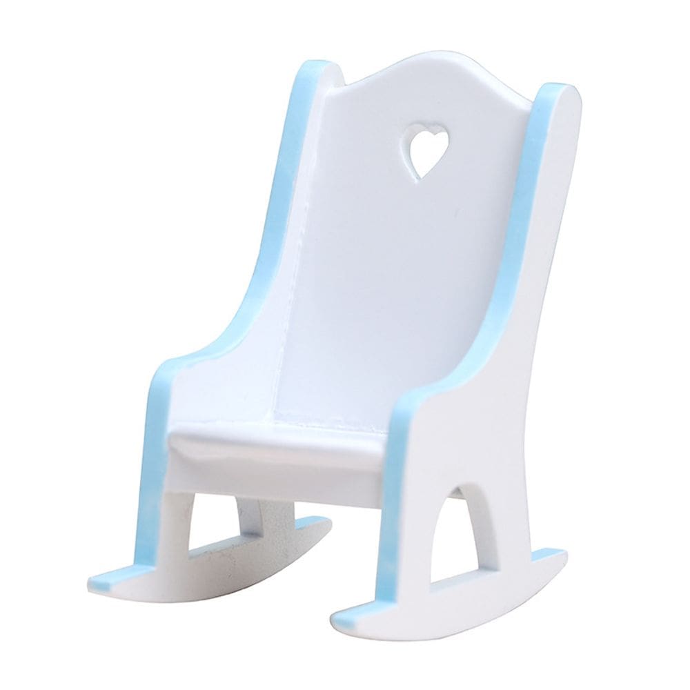 Cadeira de balanço em miniatura Dollhouse Blue Trim Wooden Baby