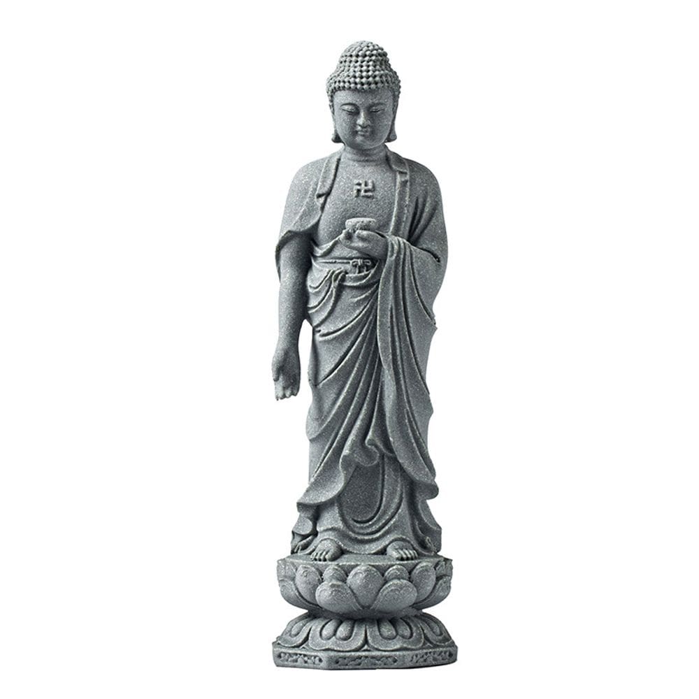Estátua de Buda, figura de Shakyamuni, escultura em pedra artificial de 19,8 cm