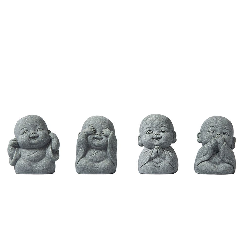Conjunto de estátuas de escultura Mini Zen Monk de 4 peças em pedra 4x3,3x4,2 cm