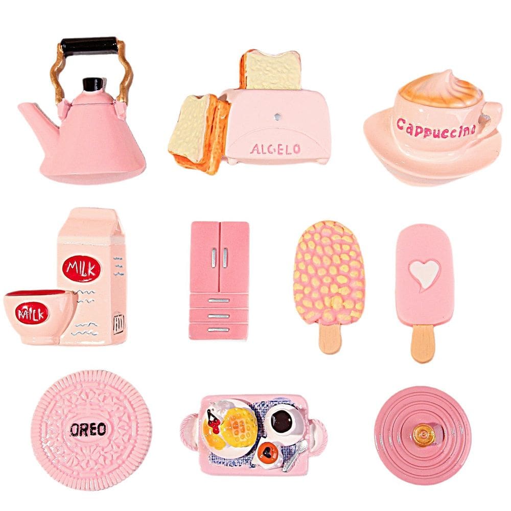 Ímãs de geladeira, resina 3D, alimentos, 10 unidades, cozinha rosa pastel