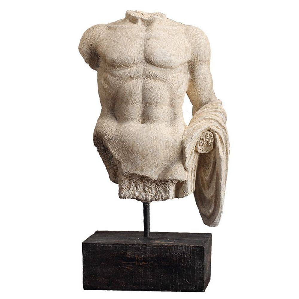 Escultura vintage em resina de torso masculino com base de madeira 32,5 cm