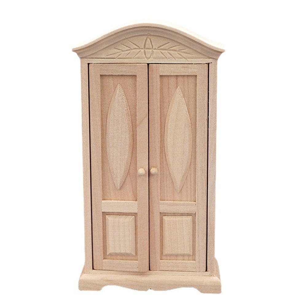 Armário de casa de bonecas em miniatura em madeira inacabada em escala 1:12