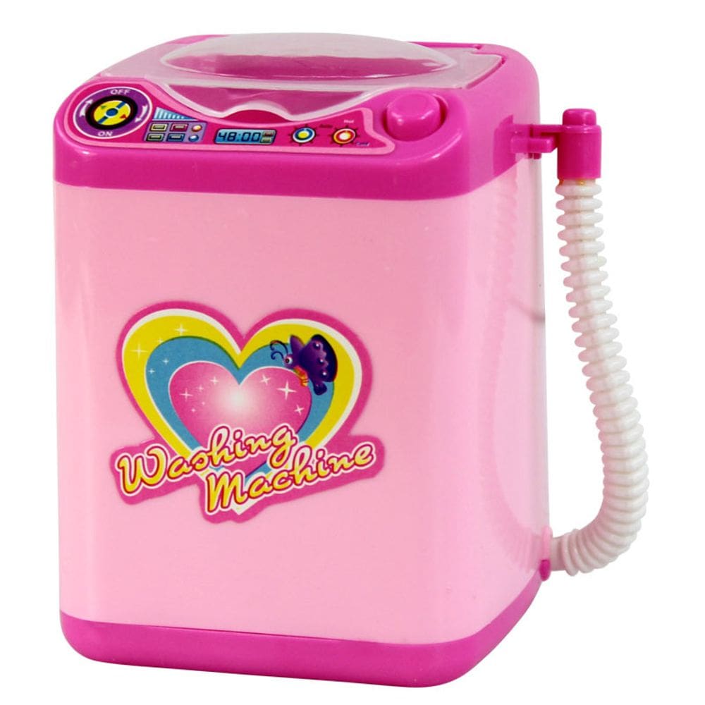 Máquina de lavar móveis de casa de bonecas em miniatura de plástico rosa