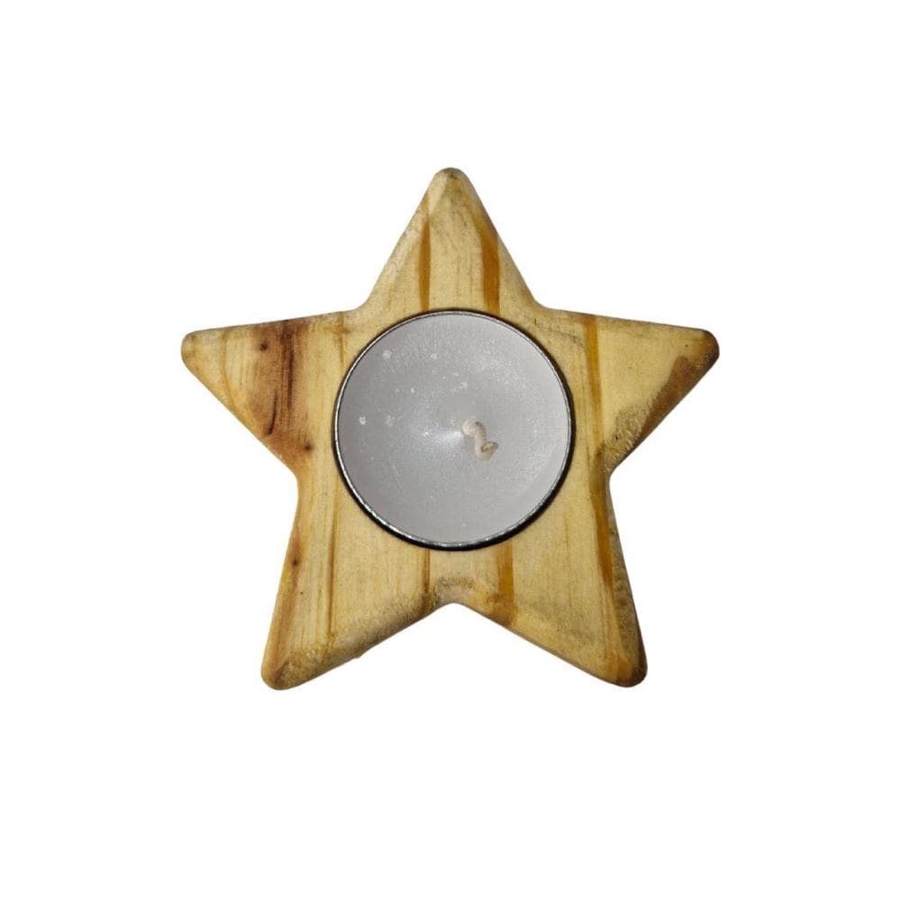 Porta Vela Rechaud Estrela Madeira Decoração Presente