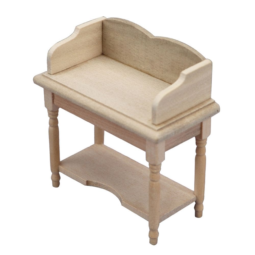 Mesa de madeira para móveis de casa de bonecas em miniatura com prateleiras 1:12