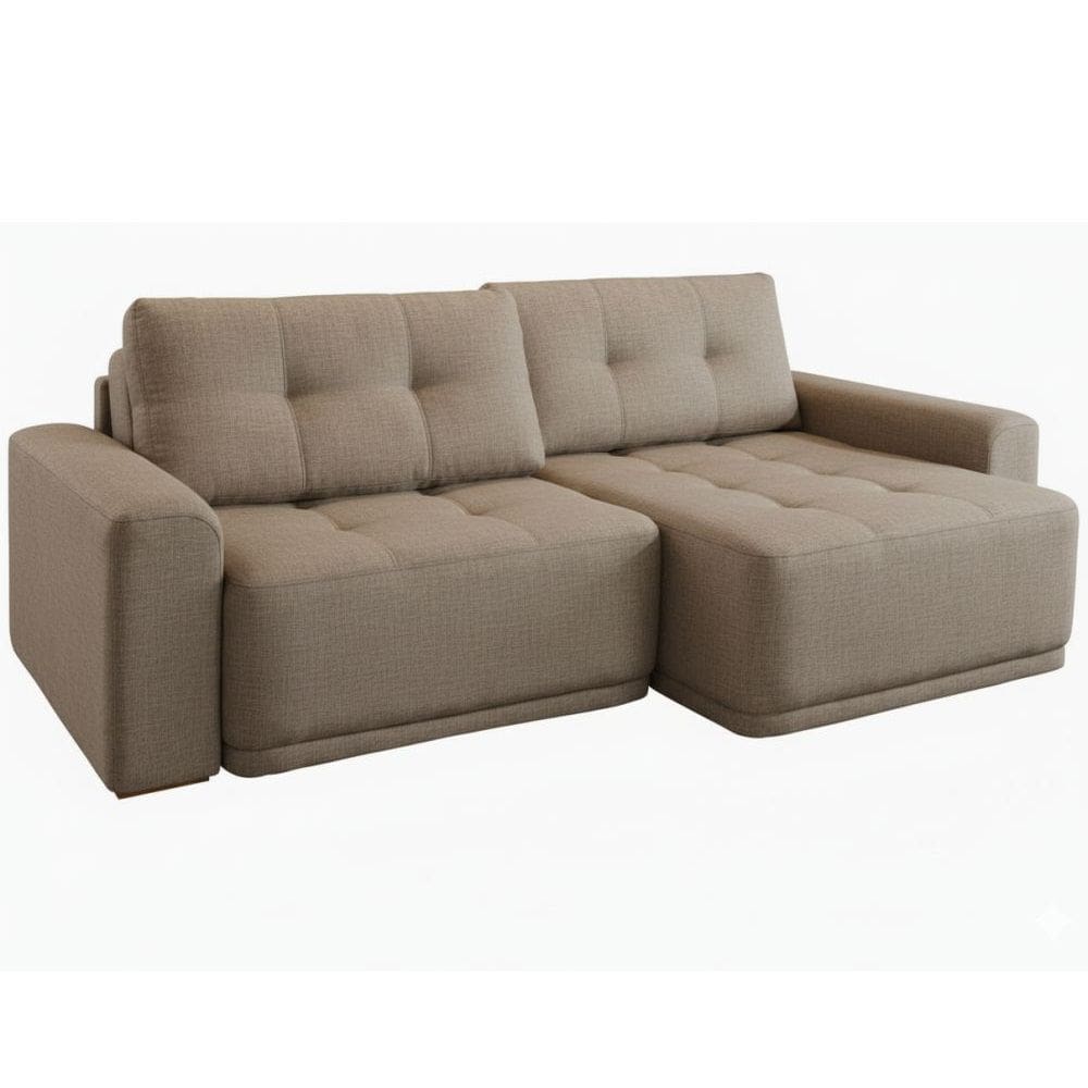 Sofá Cama Retrátil Rondomóveis Creta R242 sem caixa com assento em espuma D33 largura de 2,24 tecido chenile linho areia