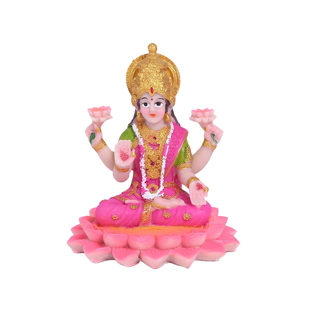 Estátua de resina da deusa Lakshmi de 26 cm com lótus hindu Prosperity