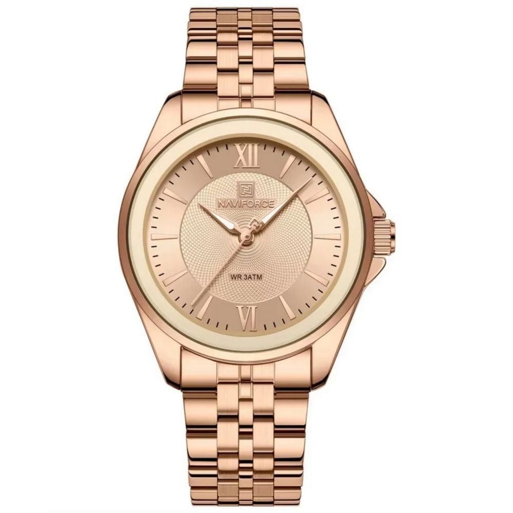 Relógio Redondo Feminino Design Simples Em Aço Inoxidável 3atm Rosa