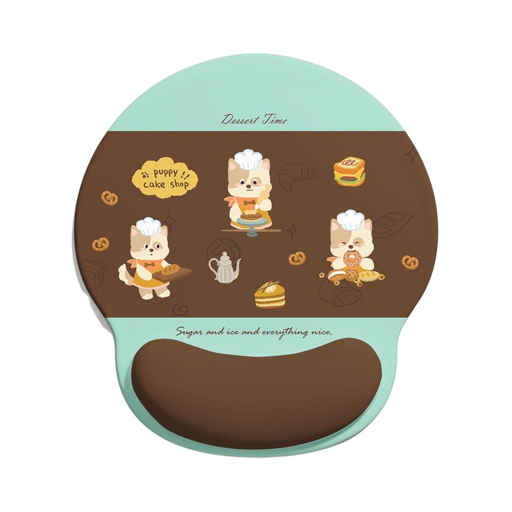 Mouse pad de suporte de pulso Cute Puppy Cake Shop Design