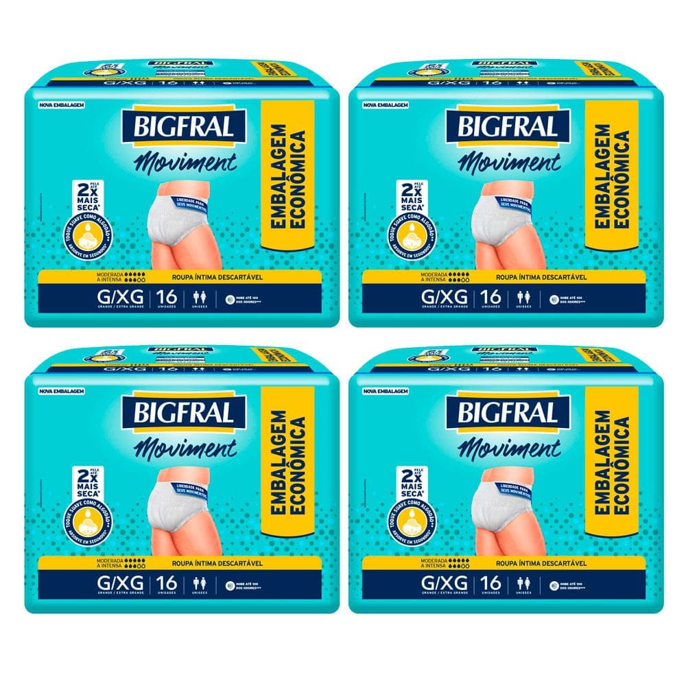 Kit 4 Roupa Íntima Bigfral Moviment G/XG 16 Unidades