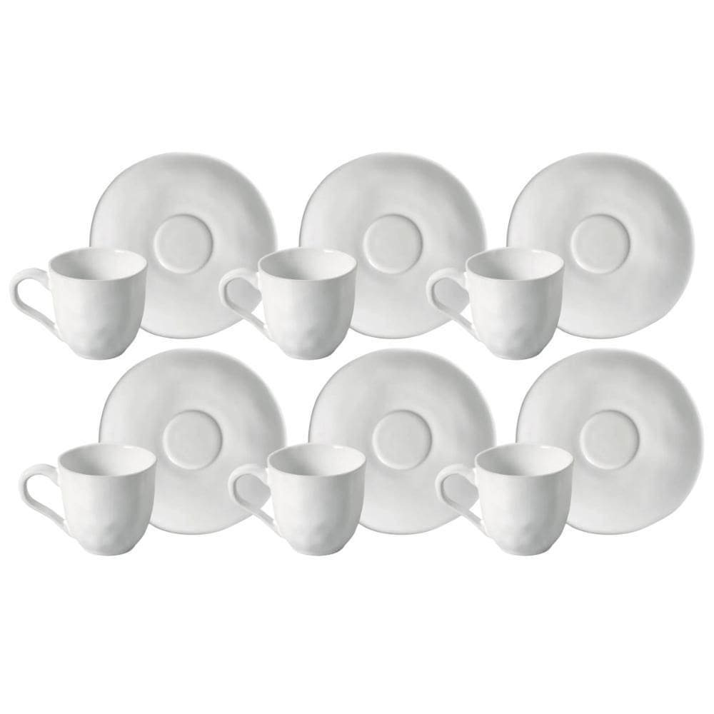 Jogo Xicara Café Com Pires 120Ml 6 Peças Orgânico New White