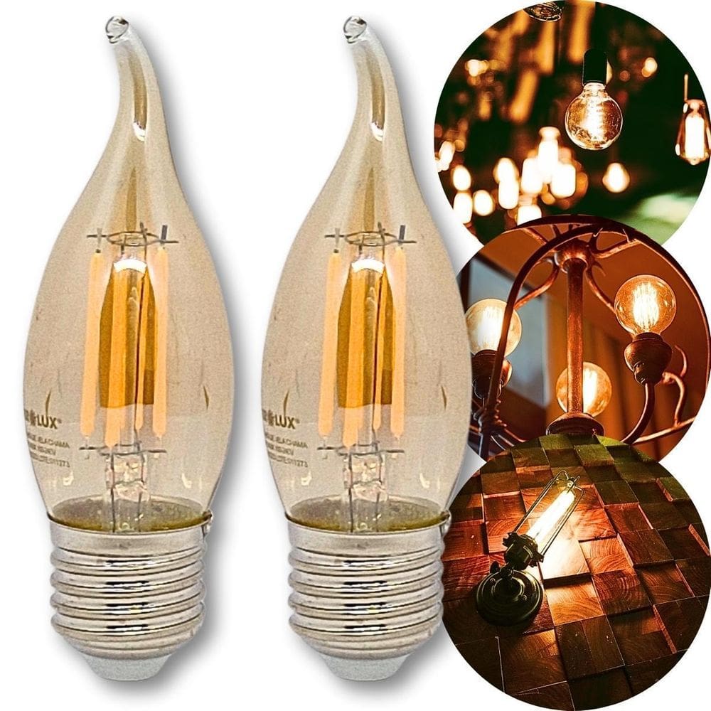 Kit 2 Lampadas Vintage Vela Chama 2W 2400K Branco Quente